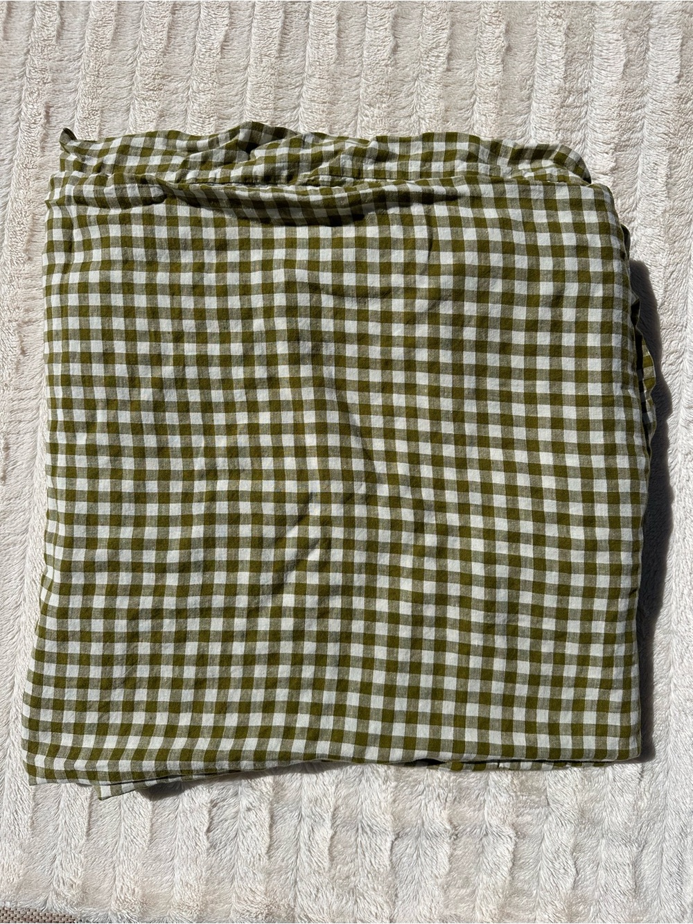 Piglet in Bed 100% Linen Duvet Cover Botanical Green Gingham Queen Size